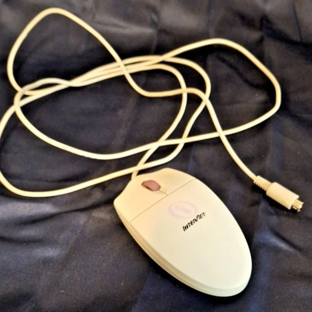 Interact i-73801‎ PS/2 Mouse Scroll Wheel Vintage Beige 2-button 6.5 foot cord
